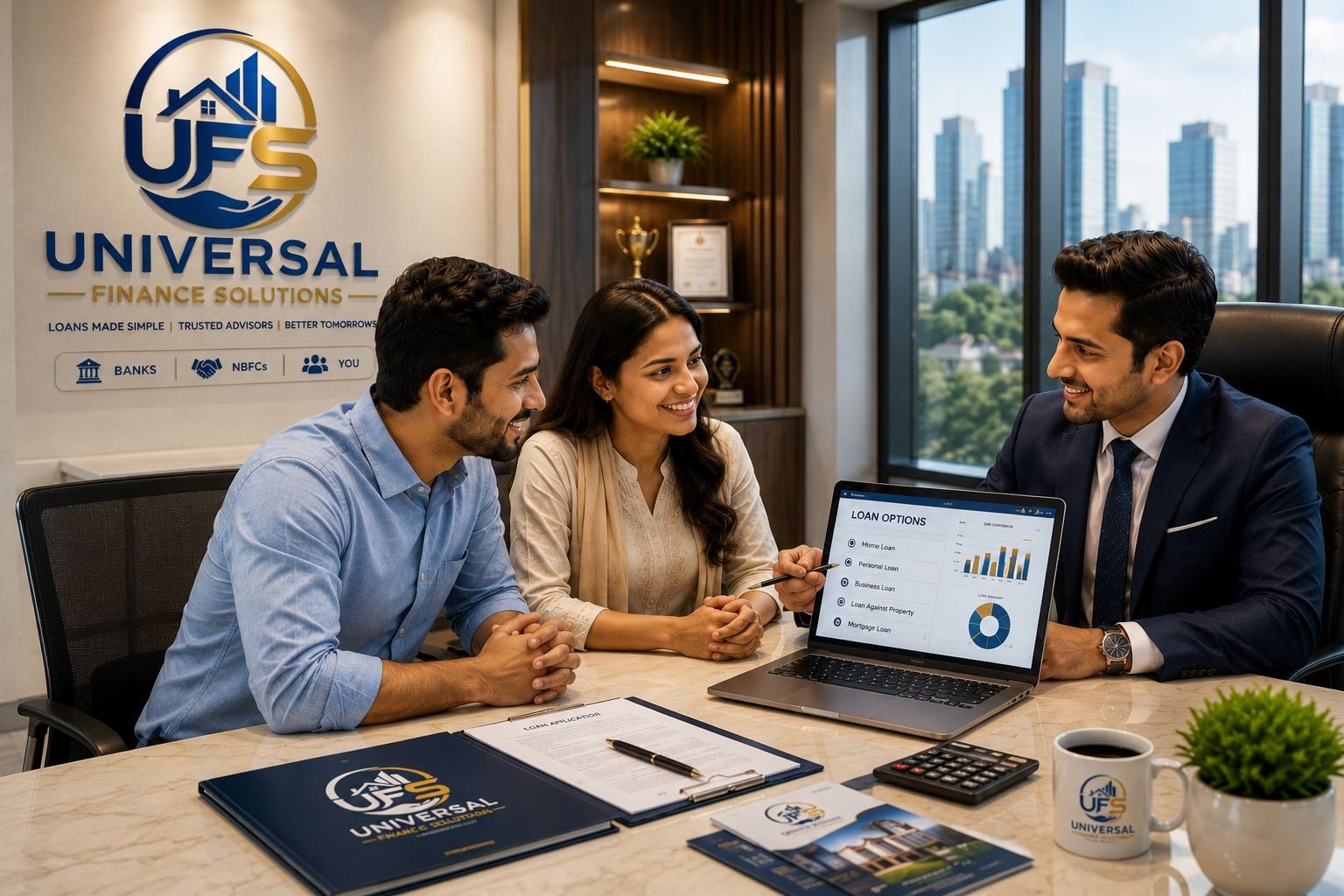 Universal Finance Solutions advisor presenting loan options